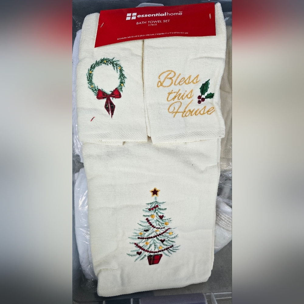 Christmas Essential 3 Pc Home Holiday Bath Towel Set Embroidery